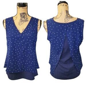 Small Skies Are Blue Split Tulip Back Layered Navy Blue & White Polka Dot Blouse